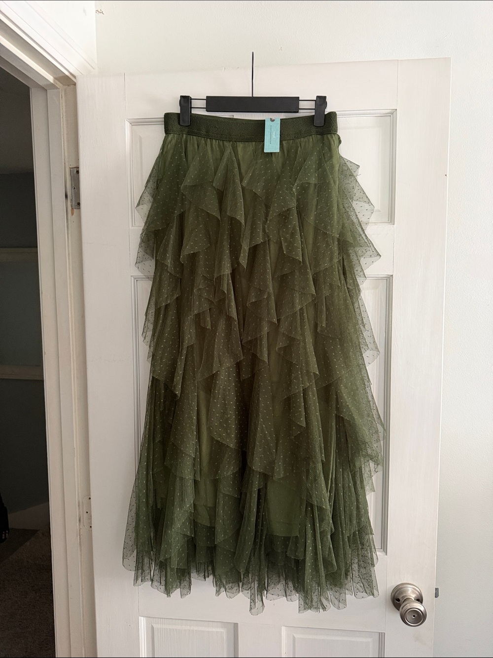 Anthropologie Olive Green Layered Tulle Maxi Skirt